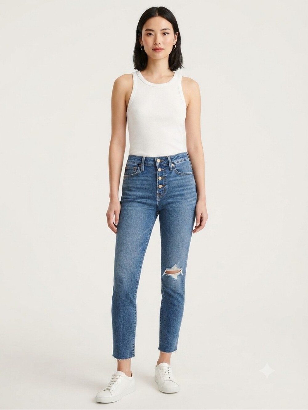 J. Crew Factory 9” Mid-Rise Skinny Distressed Ankle Jeans in Blue Size 27